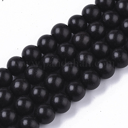 Chapelets de perles en bois d'ébène naturel et teint, ciré, ronde, noir, 8x7.5mm, Trou: 1.6mm, Environ 106 pcs/chapelet, 31.89 pouce