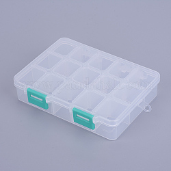 Boîte en plastique de stockage d'organisateur, boîtes diviseurs réglables, rectangle, turquoise moyen, 14x10.8x3 cm, compartiment: 3x2.5cm, 15 compartiment / boîte