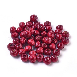 Dyed Natural Wood Beads, Round, Lead Free, Dark Red, 8x7mm, Hole: 3mm, about 6000pcs/1000g