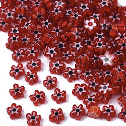 Perle di vetro, fiore, rosso, 5~7x5~7x2~3mm, Foro: 1 mm