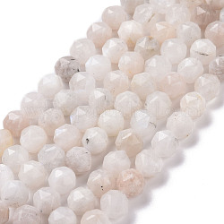 Natürliche Regenbogen-Mondstein-Perlenstränge, sternförmige runde Perlen, facettiert, 9.5~10.5x10 mm, Bohrung: 0.9 mm, ca. 39 Stk. / Strang, 15.43 Zoll (39.2 cm)