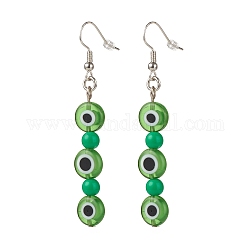 Mauvais œil au chalumeau et boucles d'oreilles pendantes en perles acryliques, bijoux en laiton pour femmes, verte, 65mm, pin: 0.7 mm