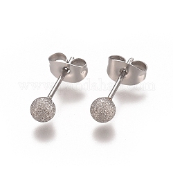 304 Stainless Steel Stud Earrings, Ball Stud Earrings, Textured, with Earring Backs, Stainless Steel Color, 15x4mm, Pin: 0.8mm