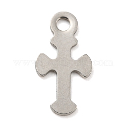 201 Stainless Steel Pendants, Cross Charm, Religion, Stainless Steel Color, 15.5x8x1mm, Hole: 1.8mm