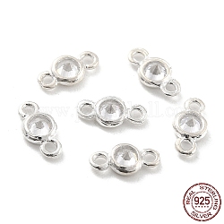 925 connettori a maglie in argento sterling con micro pavé di zirconi chiari, rotondo e piatto, argento, 3.8x7.4x2mm, Foro: 1 mm