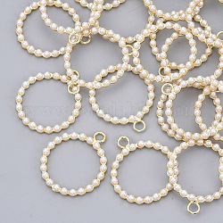 Pendenti di perle imitazione plastica abs, con autentiche impostazioni di pendente in ottone placcato oro 18k, nichel libero, anello, bianco, 25x21x2.5mm, Foro: 2.5 mm