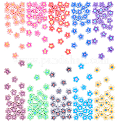 200pcs 10 Farben handgemachte Blume gedruckte Polymertonperlen, Blume, Mischfarbe, 9.6x4 mm, Bohrung: 1.4 mm, 20 Stk. je Farbe