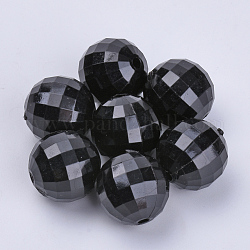 Perline acrilico trasparente, sfaccettato, tondo, nero, 16x15.5mm, Foro: 2.7 mm, circa 206pcs/500g