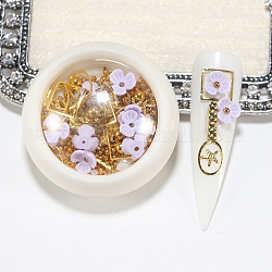Decoración de uñas, perlas de imitación abs y cabujones de resina y fornitura de metal, lila, 4x1.7 cm