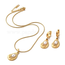 Set di gioielli in acciaio inossidabile a goccia 304, orecchini a cerchio pendenti con perle di plastica e collana pendente, oro, collane: 400mm; orecchino: 37x13 mm
