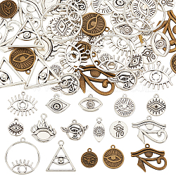 Ph pandahall 64 pièces 16 styles pendentif breloques mauvais œil, Breloques en forme d'oeil égyptien de style tibétain, pendentifs en forme d'aile en alliage, perles d'espacement pour bricolage, boucles d'oreilles, colliers, bracelets, bijoux, fabrication de porte-clés