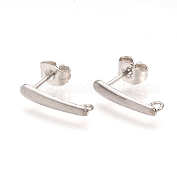 304 Stainless Steel Stud Earring Findings, with Loop, Ear Nuts/Earring Backs, Bar, Stainless Steel Color, 15x3mm, Hole: 1.5mm, Pin: 0.8mm,