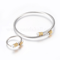 Kits de bijoux en 304 acier inoxydable, bracelets et anneaux réglables, avec des perles acryliques, or et acier inoxydable Couleur, 55 mm, 18 mm