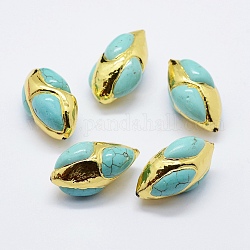 Perline di howlite naturale placcate in oro con bordo, oliva, tinti e riscaldato, 32.5~33x18~20mm, Foro: 1 mm