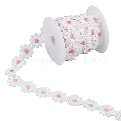 Perlen Gänseblümchen Polyester Bänder, Bekleidungszubehör, mit leeren Plastikspulen, neon rosa , 1