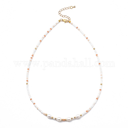 Perlenketten, mit Messing-Perlen, Glasperlen, natürliche Perlenperlen und 304 Hummerkrallenverschlüsse aus Edelstahl, golden, Licht Lachs, 17.91 Zoll (45.5 cm)