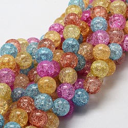Crackle Glass Round Beads Strands, Colorful, 6mm, Hole: 1mm, about 62pcs/strand, 15.7 inch