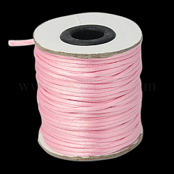 Corde de nylon, cordon de rattail satiné, pour la fabrication de bijoux en perles, nouage chinois, rose, 2mm, environ 50yards/rouleau (150pied/rouleau)