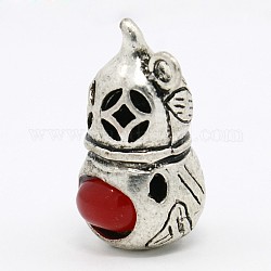 Brass Pendants, with Jade, Calabash, Antique Silver, Red, 23x12x12mm, Hole: 2mm