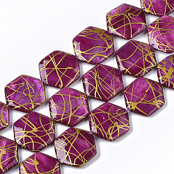 Drawbench Süßwasserschale Perlen Stränge, gefärbt, Hexagon, lila, 18~20x17.5~18.5x3.5~5.5 mm, Bohrung: 1 mm, ca. 21 Stk. / Strang, 15.16 Zoll ~ 15.98 Zoll