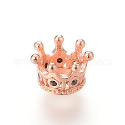 Латунные микро проложить кубического циркония бусы, корона, розовое золото , 11x7 мм, отверстие : 6 мм