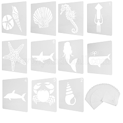 Modelli di stencil per dipingere disegni in plastica, per fai da te scrapbooking pittura disegno artigianale, tema dell'organismo marino, bianco, 130.5x131x0.2mm, 6sheets / set, 1 gruppo / borsa