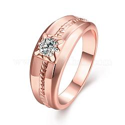 Модный латунь кубического циркония палец кольца, Размер 8, розовое золото , 18.1 мм