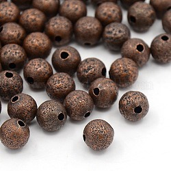 Textured Beads, Brass, Nickel Free, Round, Red Copper Color, about 8mm in diameter, hole: 1.5~2mm