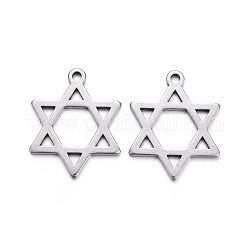 201 Stainless Steel Pendants, Cut-Out, for Jewish, Star of David, Stainless Steel Color, 25x19.5x1.5mm, Hole: 1.5mm