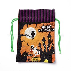 Bolsas de almacenamiento de tela de algodón de halloween, Bolsas de golosinas con cordón rectangular, para bolsas de regalo de dulces, patrón de torre, 21x14.5x0.4 cm