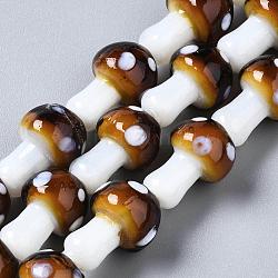 Handmade Lampwork Beads Strands, Mushroom Shape with White Spot, Peru, 16~19x11~12mm, Hole: 2mm, about 20pcs/strand, 13.39~13.58 inch(34~34.5cm)