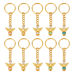 10 stücke 10 farbe tibetischen stil legierung angeltee mit abs kunststoff nachahmung perle perlen charms schlüsselanhänger, mit goldenen eisernen Schlüsselringen, Mischfarbe, 7.3 cm, 1 Stück / Farbe