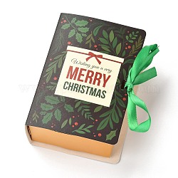Рождественские складные подарочные коробки, форма книги с лентой, подарочные пакеты, на подарки конфеты печенье, Рождественский тематический паттерн, 13x9x4.5 см