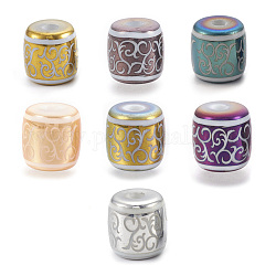 Perles en verre electroplate, tonneau avec motif de vigne, couleur mixte, 12x11.5mm, Trou: 3mm, 100 pcs /sachet 
