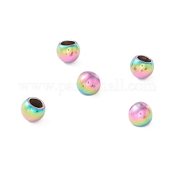 Revestimiento iónico (ip) 202 perlas de acero inoxidable, medio-perforado, redondo, color del arco iris, 3x2.5mm, medio agujero: 1.6 mm