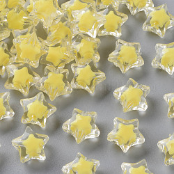 Perles en acrylique transparente, Perle en bourrelet, facette, étoiles du nord, jaune, 14x15x8.5mm, Trou: 2mm, environ 518 pcs/500 g