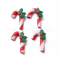 Abalorios de arcilla polimérica hechos a mano, ningún agujero, Navidad, bastón de caramelo, rojo, 33x24x10mm
