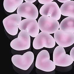 Transparente Acryl Perlen, Perle in Perlen, Gummi-Stil, Hälfte gebohrt Perlen, Herz, Perle rosa, 13.5x18x13.5 mm, Halb Loch: 3.5 mm