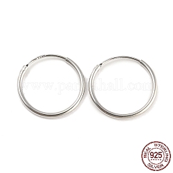 925 orecchino a cerchio Huggie in argento sterling placcato in rodio, con timbro s925, Vero platino placcato, 18x1.2mm