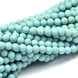 Hebras de perlas de Howlite sintético, teñido, redondo, esmerilado, luz azul cielo, 6mm, agujero: 1 mm, aproximamente 67 pcs / cadena, 15.3 pulgada