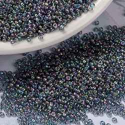 MIYUKI Round Rocailles Beads, Japanese Seed Beads, 15/0, (RR2444) Transparent Blue Gray Rainbow Gold Luster, 1.5mm, Hole: 0.7mm, about 27777pcs/50g