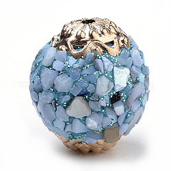 Perles Indonésiennes manuelles, avec des accessoires en alliage et coquille, ronde, or rose, lumière bleu ciel, 19x19mm, Trou: 1.5mm