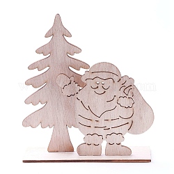 Undyed Platane Wood Home Display Decorations, Christmas Tree with Santa Claus, BurlyWood, 116x42.5x132.5mm, 3pcs/set