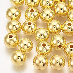 Perles en plastique ABS, ronde, plaqué or plaqué, 9.5~10x9mm, Trou: 1.6~2mm, environ 1000 pcs/500 g