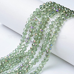Placcare trasparente perle di vetro fili, mezzo arcobaleno placcato, sfaccettato, rondelle, verde mare scuro, 6x5mm, Foro: 1 mm, circa 85~88pcs/filo, 16.1~16.5 pollice (41~42 cm)
