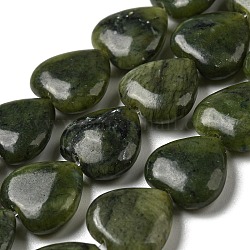 Natürliche Xinyi-Jade / chinesische südliche Jade bördelt Stränge, Herz, 12x12~13x5.5~6 mm, Bohrung: 1 mm, ca. 33 Stk. / Strang, 14.57'' (37 cm)
