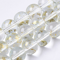 Chapelets de perles en verre peinte par pulvérisation transparent, avec une feuille d'or, ronde, clair, 10~11mm, Trou: 1.4~1.6mm, Environ 39~42 pcs/chapelet, 14.84 pouce ~ 15.27 pouces (37.7~38.8 cm)