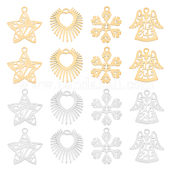 DICOSMETIC 16Pcs 4 Style 201 Stainless Steel Pendants, Laser Cut, Golden & Stainless Steel Color, 15.5~16.5x13.5~15.5x1mm, Hole: 1~1.4mm, 4pcs/style