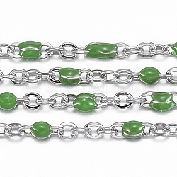 304 Stainless Steel Cable Chains, Soldered, with Spool, with Enamel, Oval, Stainless Steel Color, Green, Links: 2x1.5x0.5mm, about 32.8 Feet(10m)/roll