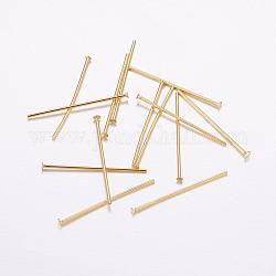 Brass Flat Head Pins, Long-Lasting Plated, Real 18K Gold Plated, Cadmium Free & Nickel Free & Lead Free, 25.5x0.6mm, Head: 2mm